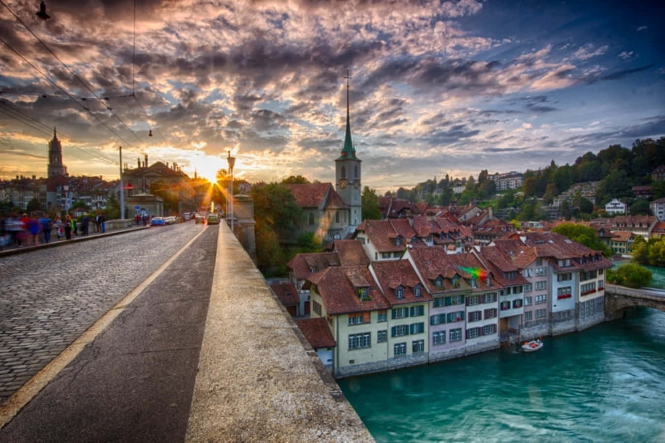 Bern Sunset Over Aare River Wallpaper