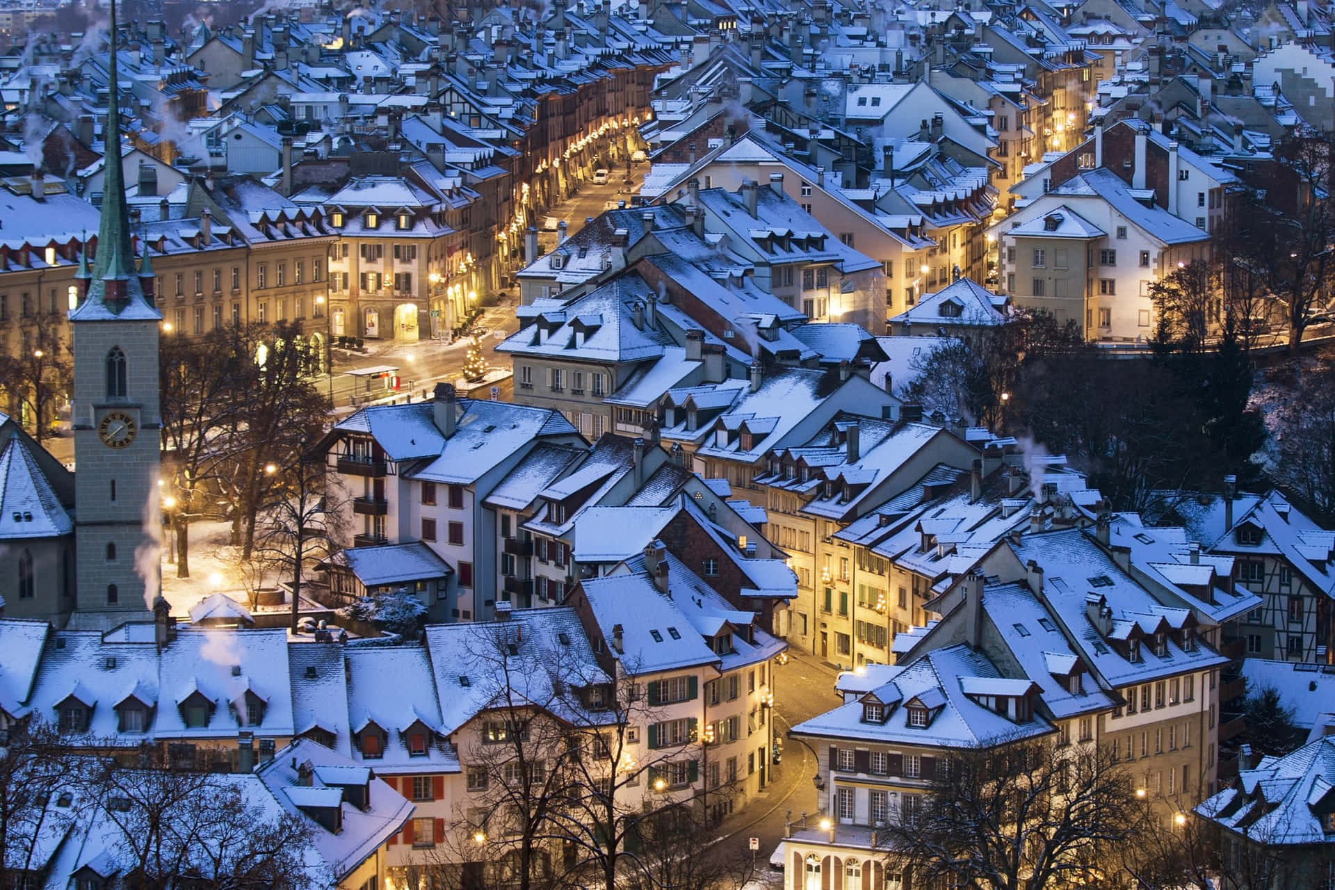 Bern Winter Night Aerial View Wallpaper