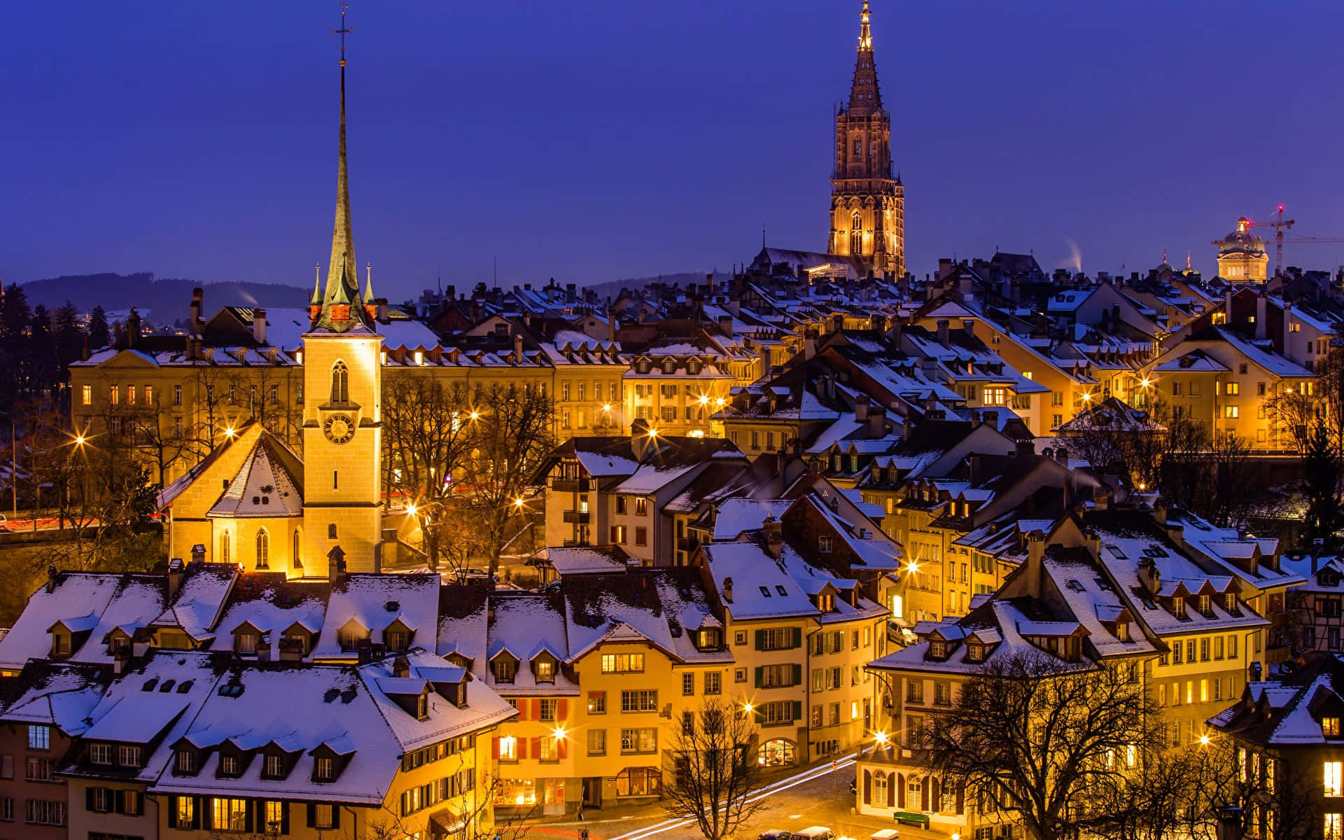 Bern Winter Night Skyline Wallpaper