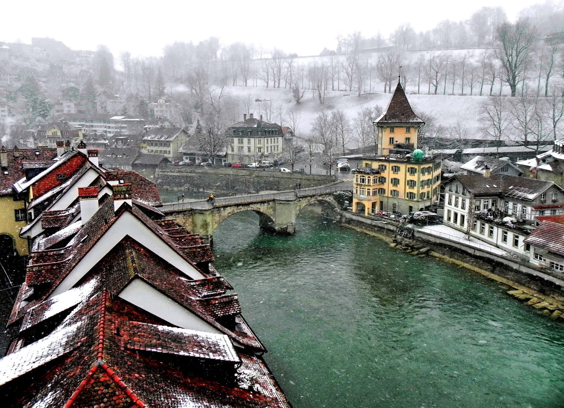 Bern Winter Overlook Snowy Day Wallpaper