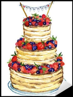 Berry Topped Celebration Cake Illustration PNG