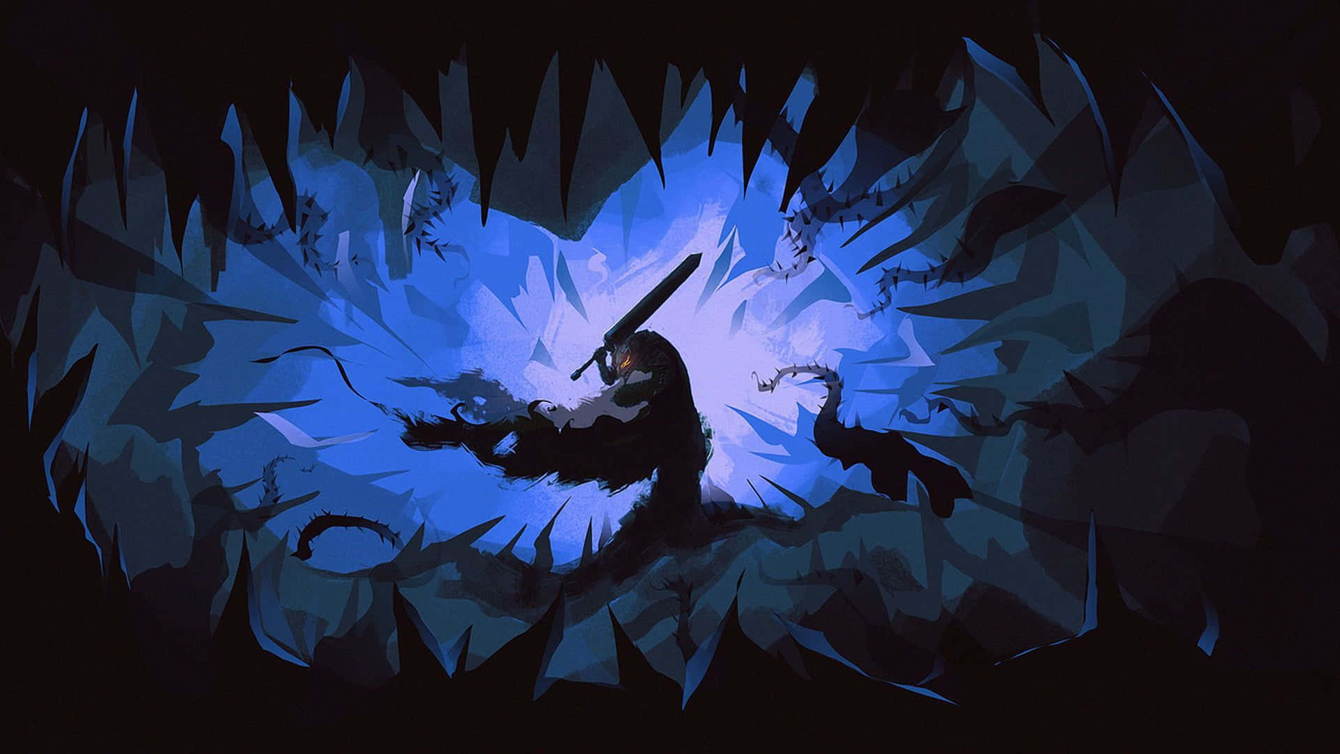 Guts, the Black Swordsman, wields his Dragon Slayer sword in Berserk.