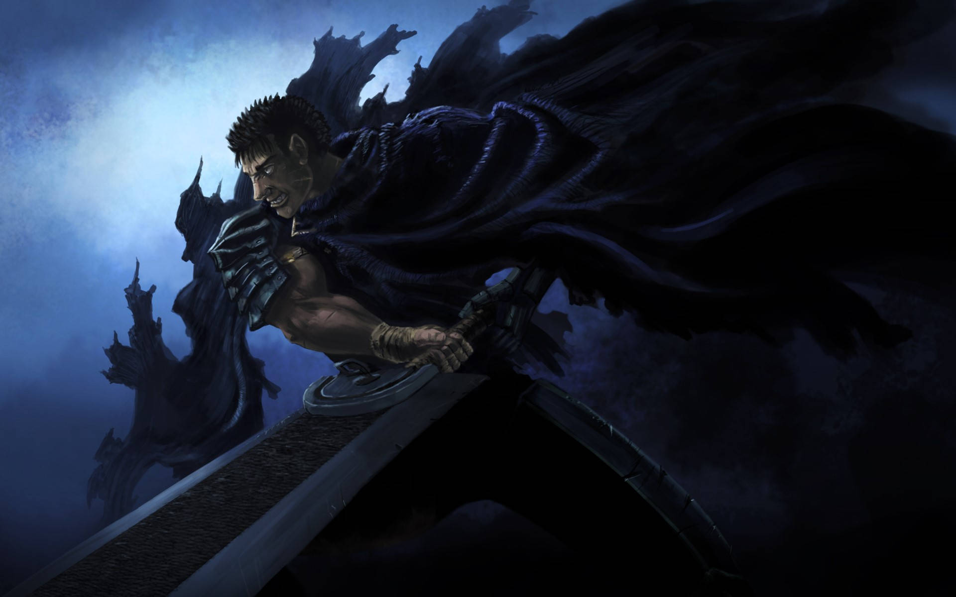 Guts, den sorte sværdsmand fra Berserk, væbnede med sin massive sværd. Wallpaper