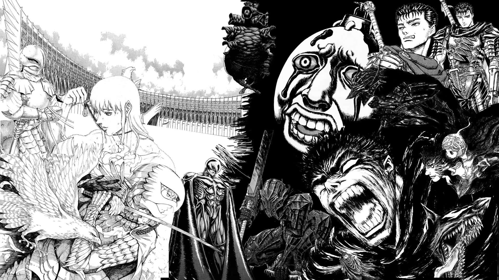 Berserk Manga Greyscale Artwork Background