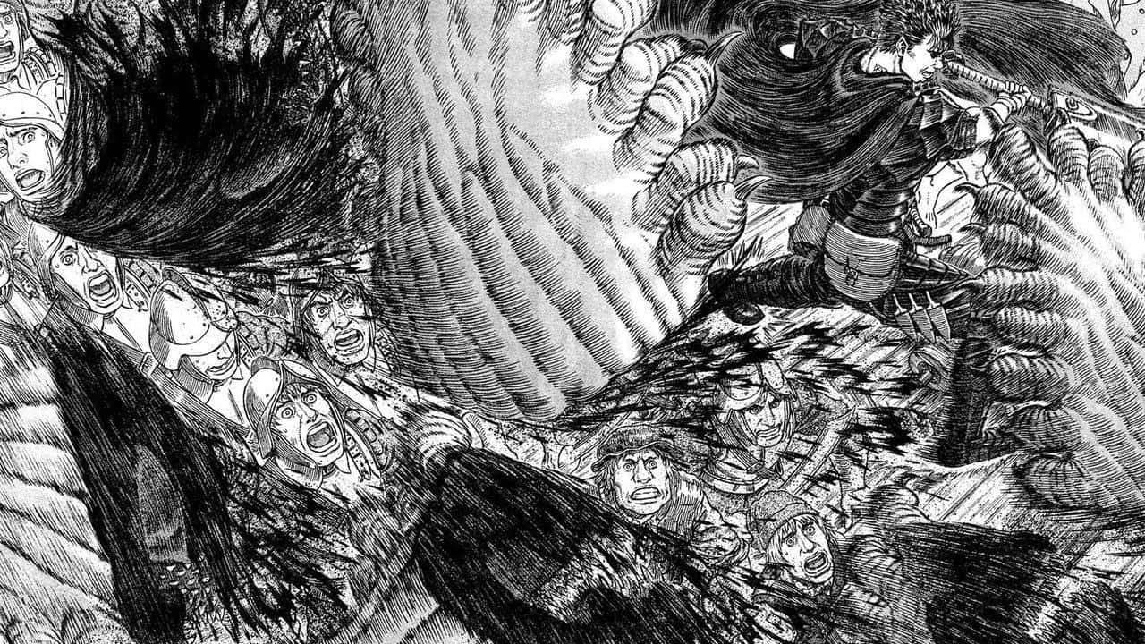 Denepiska Striden Mellan Guts Och Griffith Från Berserk Manga. Wallpaper