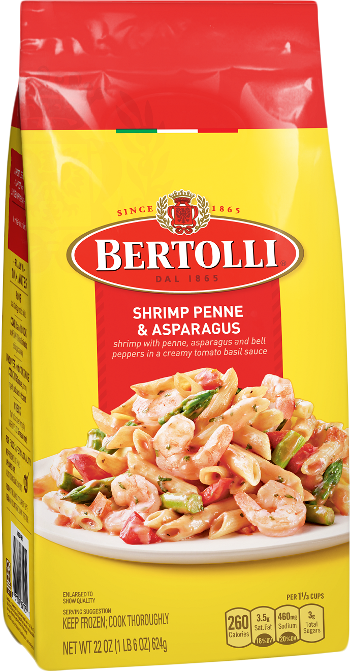 Bertolli Shrimp Penne Asparagus Frozen Meal Package PNG