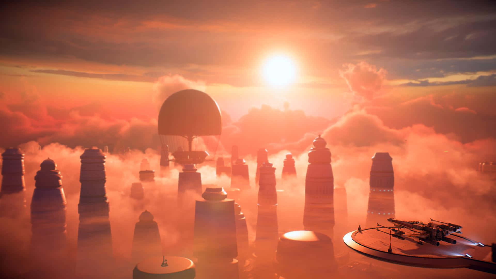 Ciudadde Las Nubes De Bespin Vista Desde Tatooine - Un Impresionante Paisaje De Ciencia Ficción Fondo de pantalla