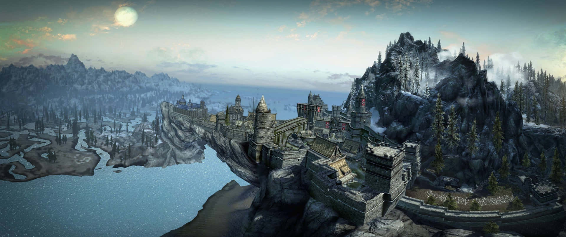 A Screenshot Of A Castle On A Mountain Wallpaper