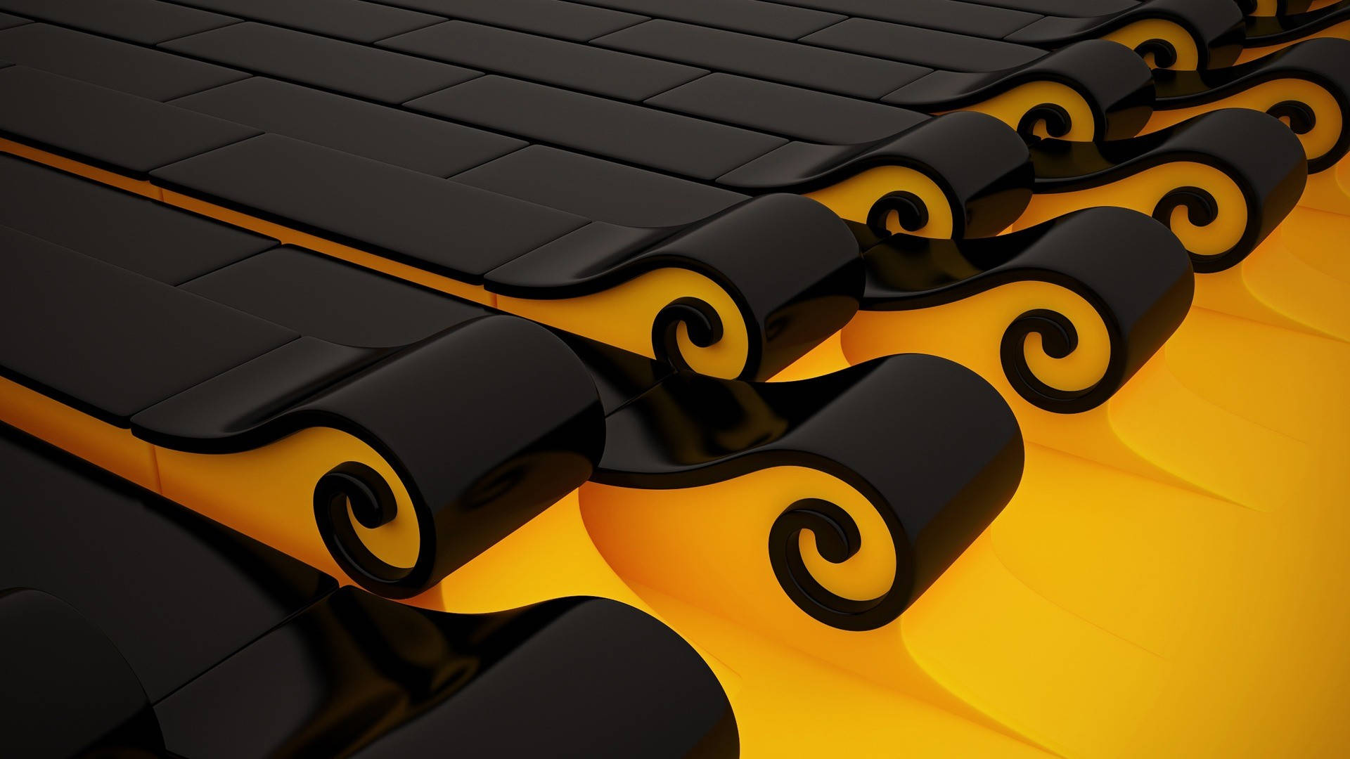 Bedste 3D HD gul og sorte bølger Tapet Wallpaper
