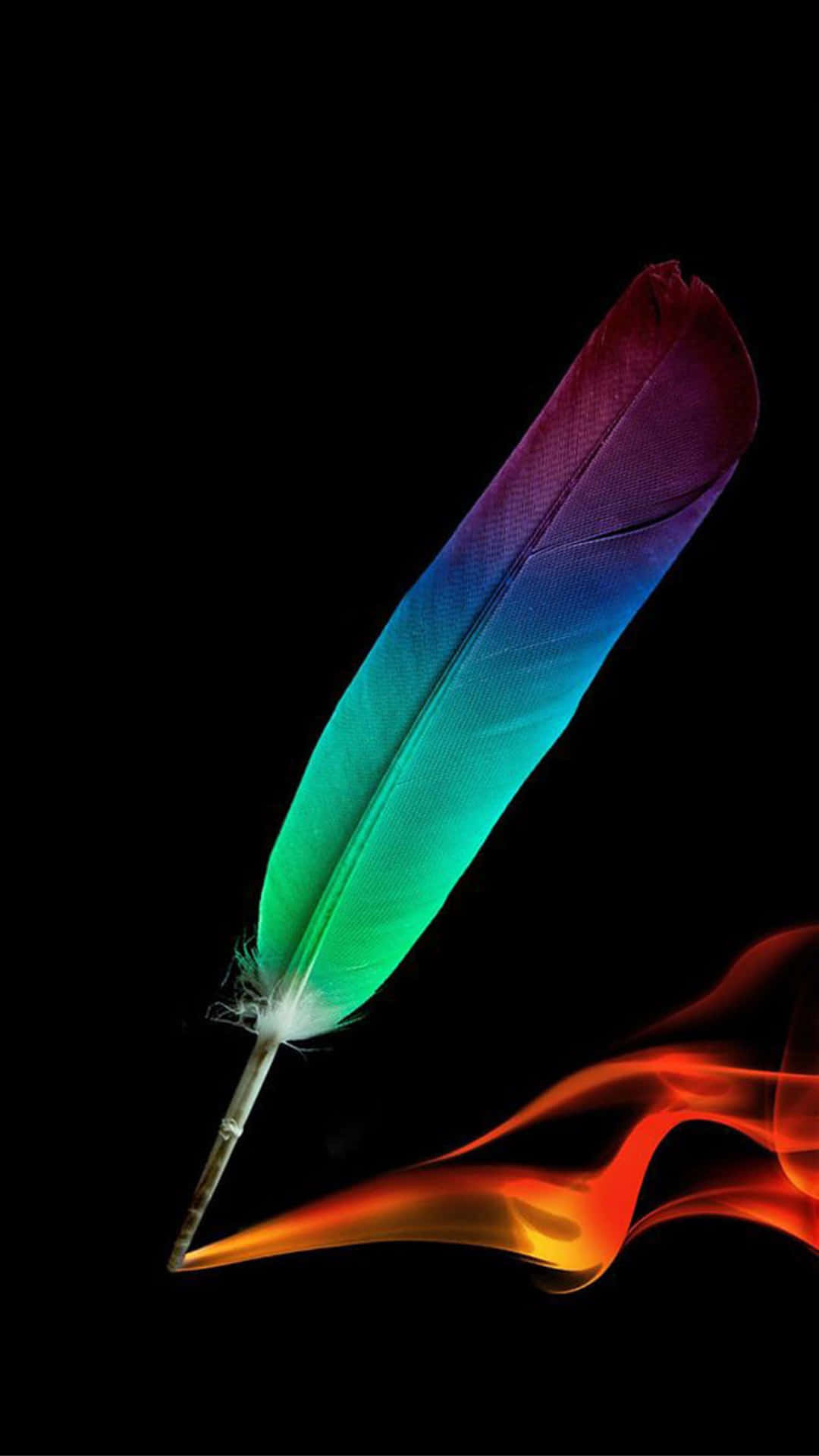 Best AMOLED Rainbow Feather Wallpaper