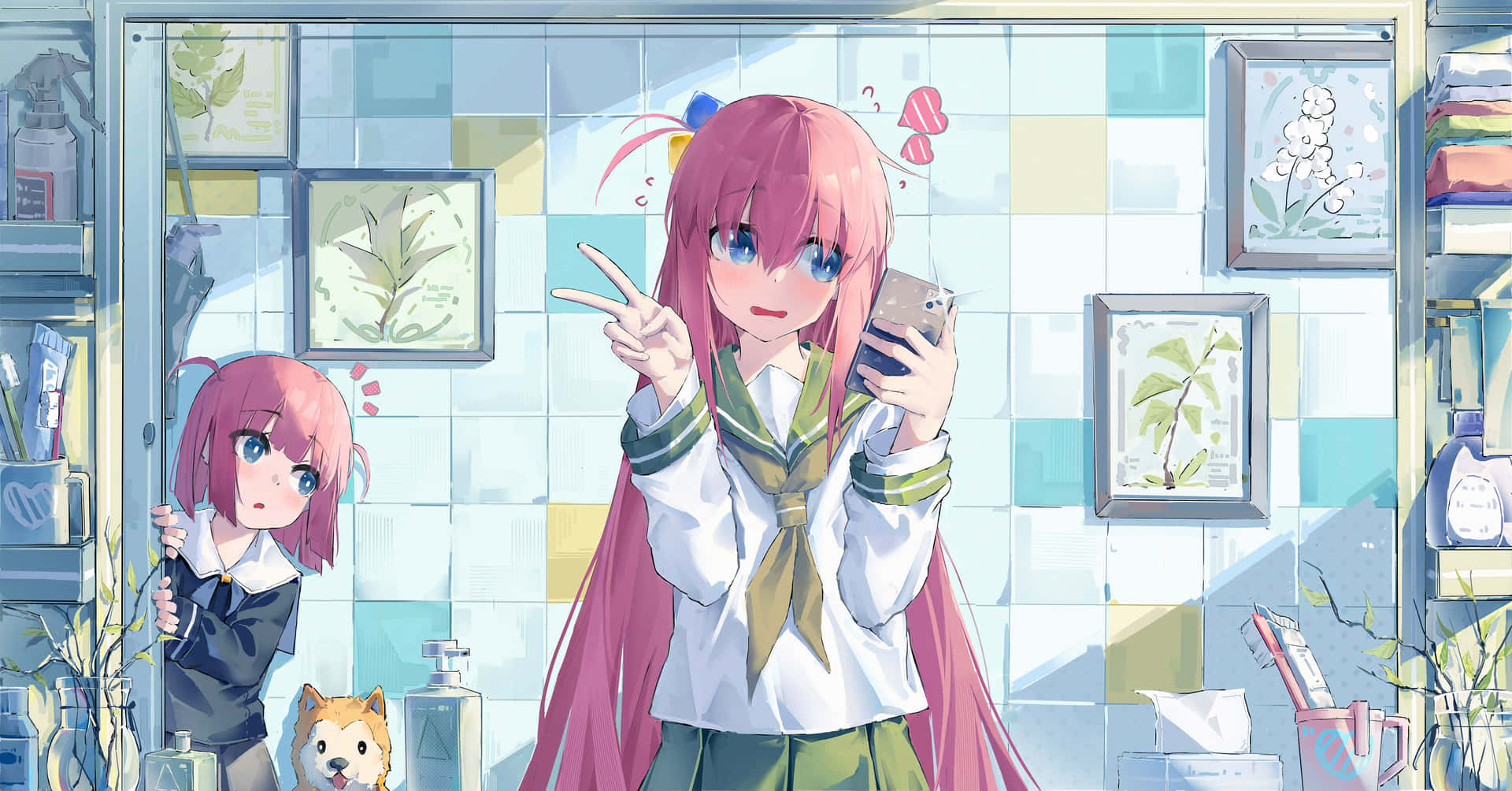 a girl is standing in a bathroom