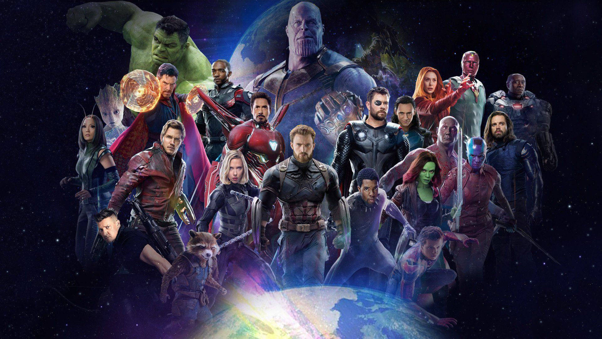 Bedste Avengers og Thanos med Jordens helte-kæmper tapet. Wallpaper