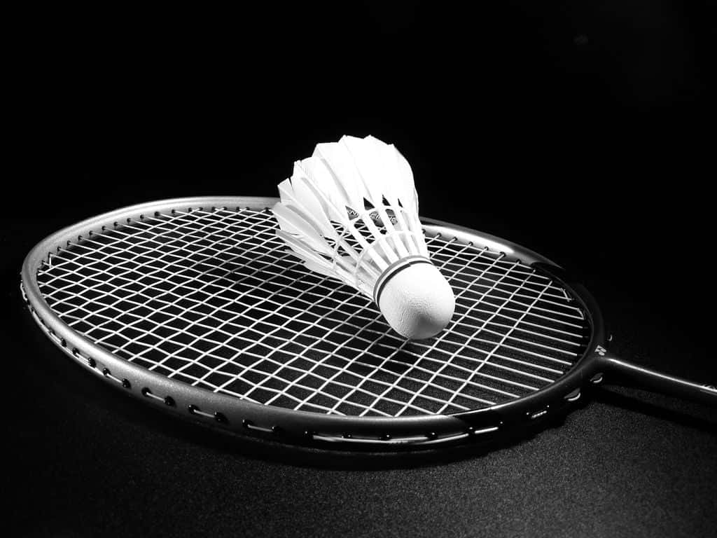 Badmintonrackoch Fjäderboll På En Svart Bakgrund