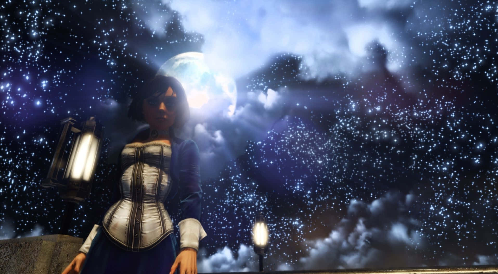 A Woman Standing In Front Of A Starry Sky