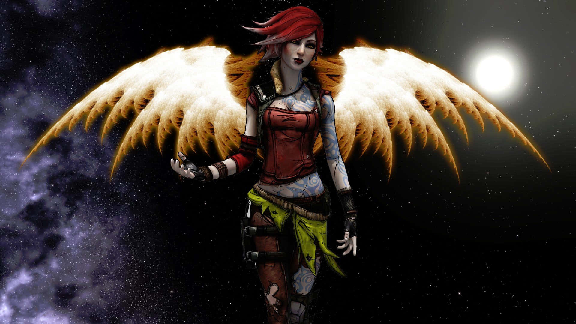 A Girl With Wings Standing In The Dark