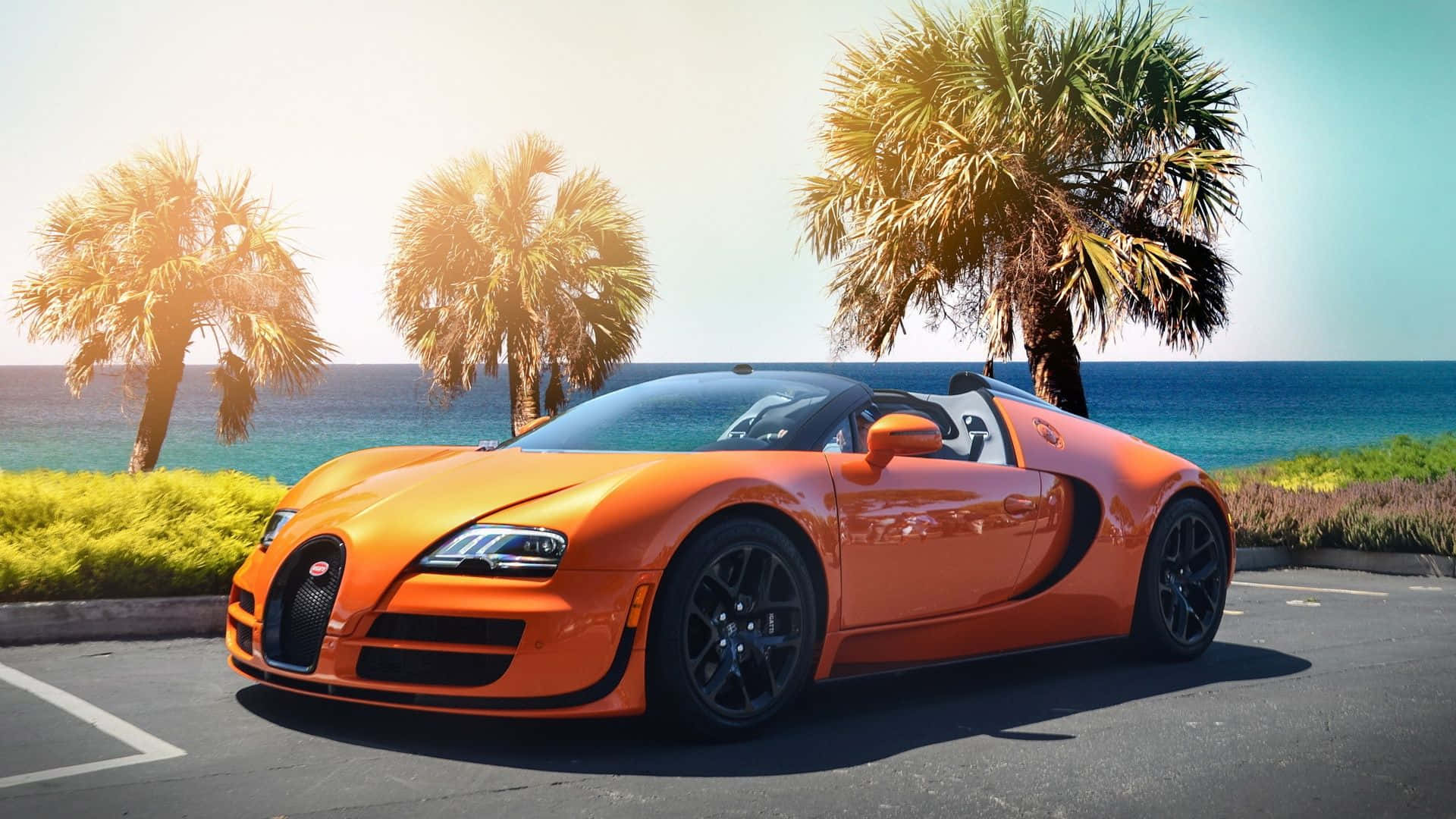 Bugatti Veyron S - A Car Parked In Front Of The Ocean
