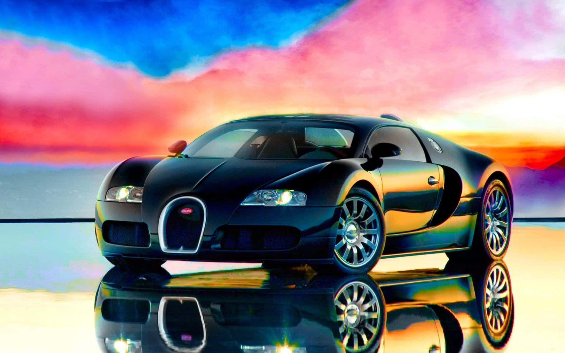 Best Bugatti BlackVeyron Rainbow Sunset Wallpaper