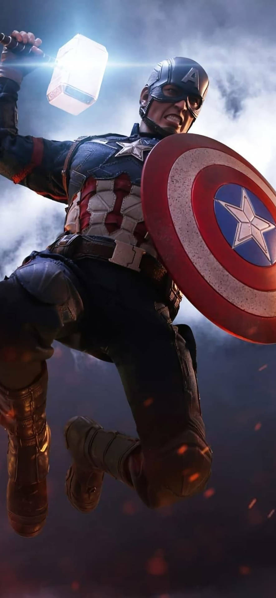 Mejorimagen De Capitán América Golpeando Con Mjolnir. Fondo de pantalla