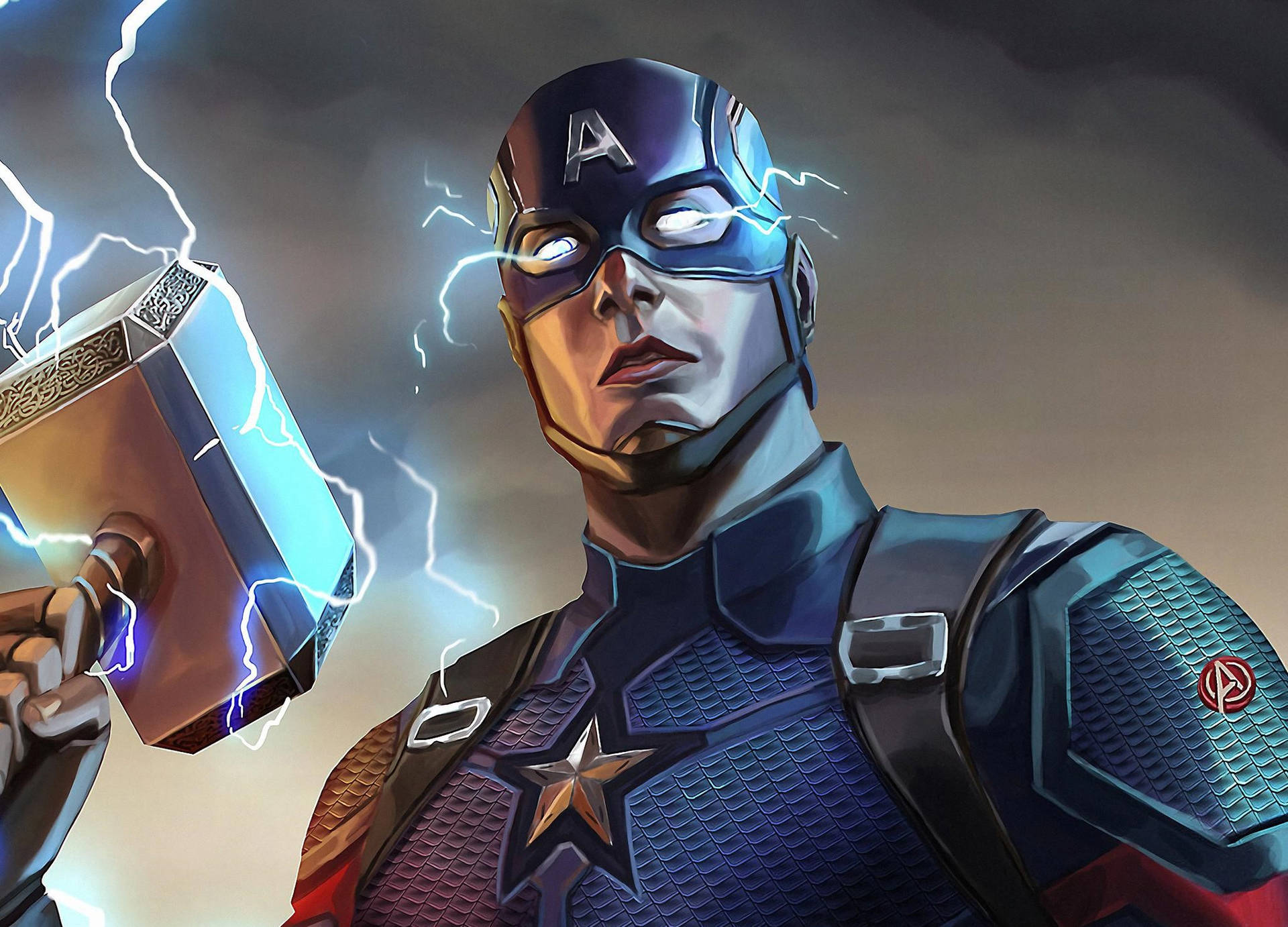 Ilmiglior Wallpaper Di Captain America Con Il Mjolnir E I Fulmini. Sfondo