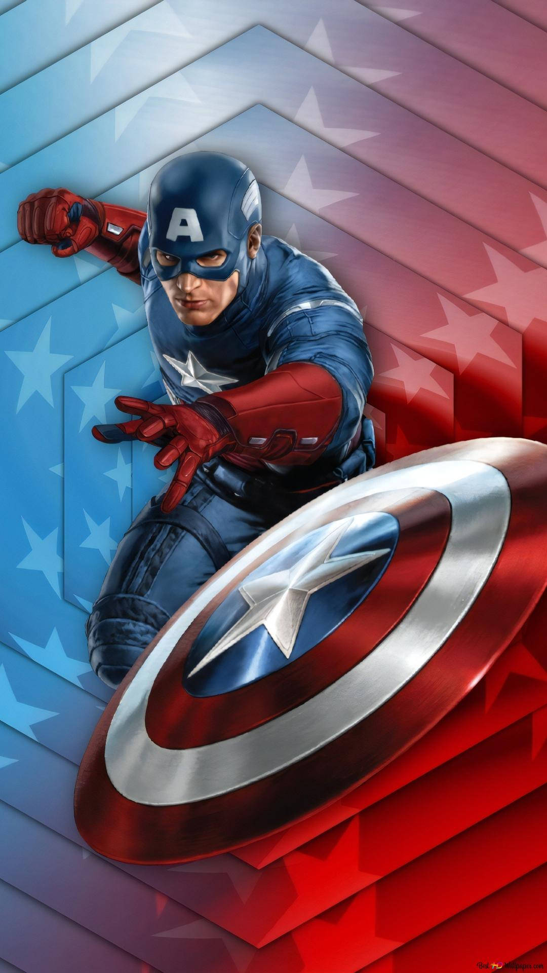 Mejorpóster De Capitán América En Azul Y Rojo. Fondo de pantalla