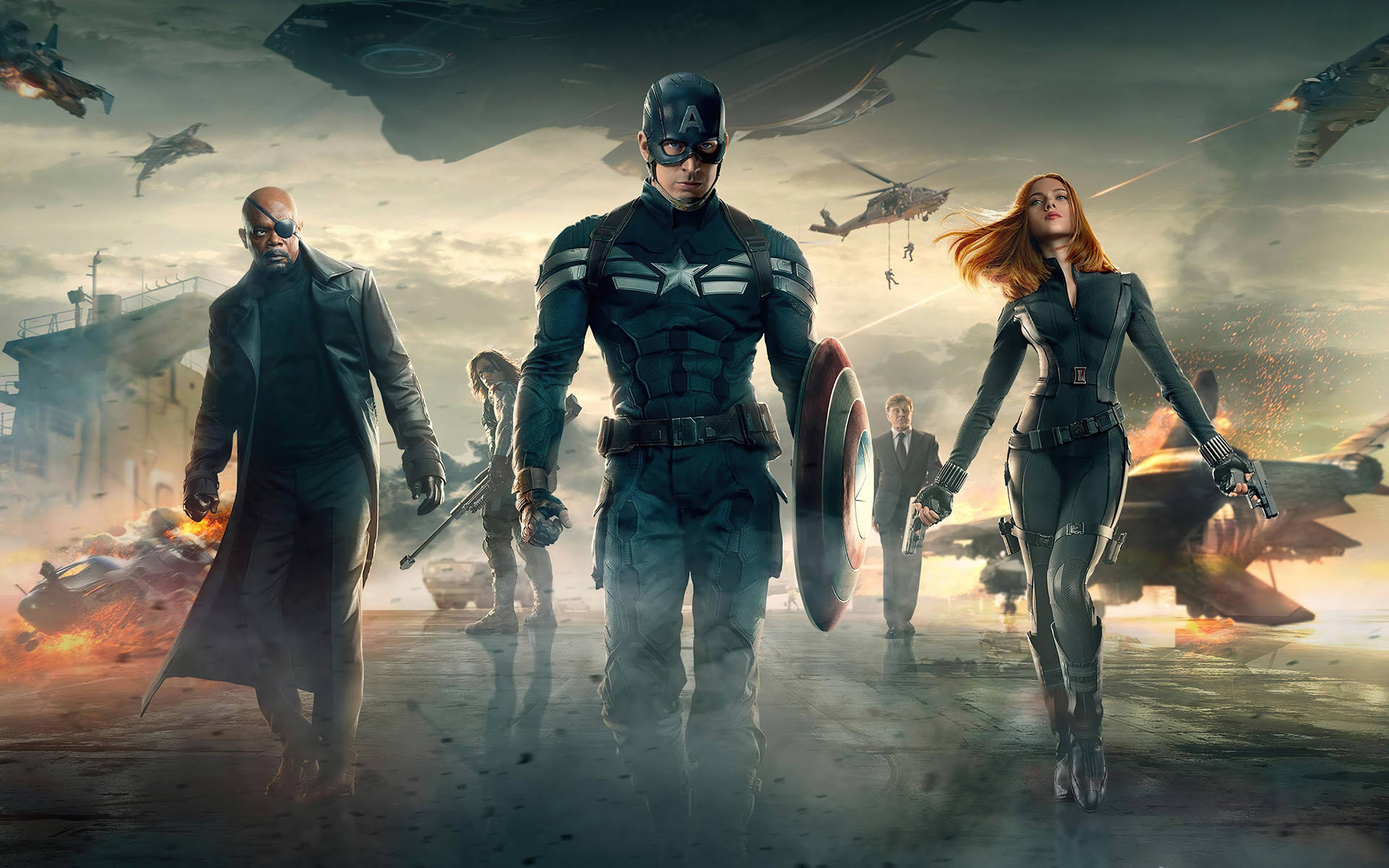 Migliorsfondo Con Captain America, Vedova Nera E Nick Fury Sfondo
