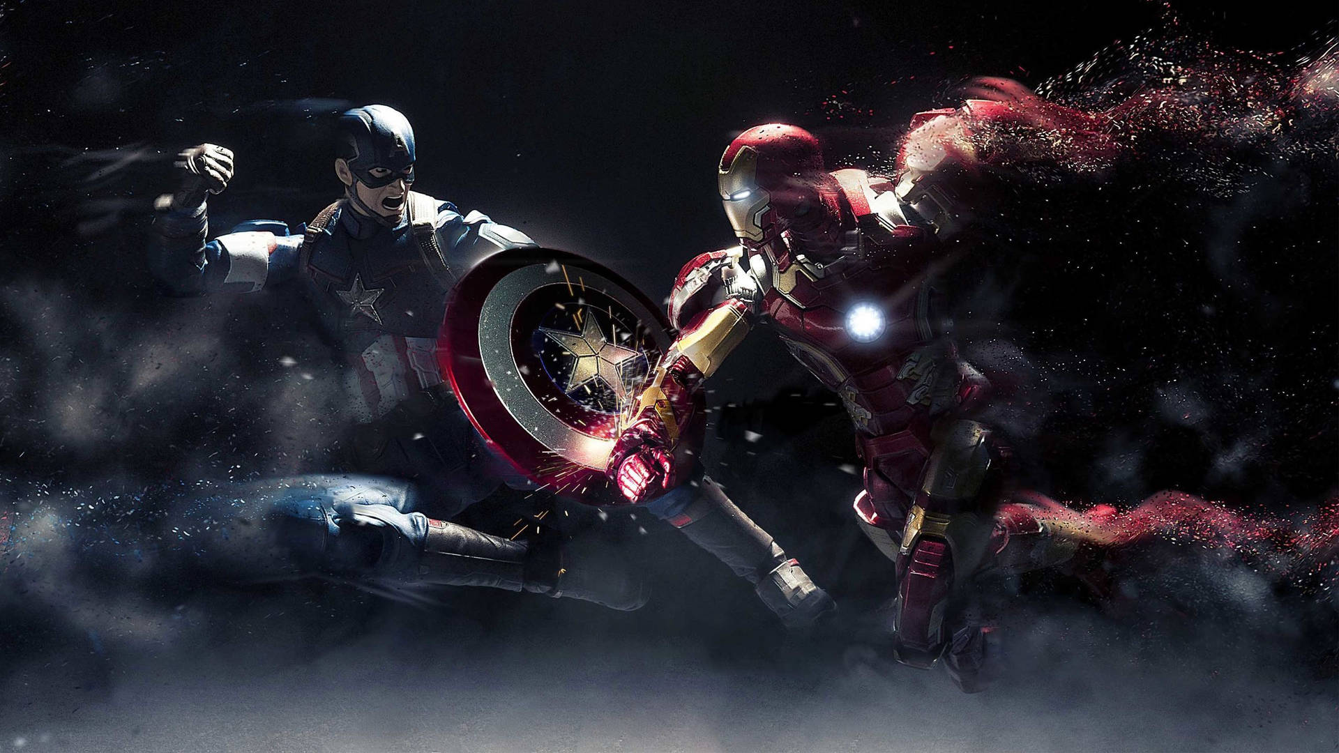 Bästastriden Mellan Captain America Och Iron Man Som Bakgrundsbild Till Datorn Eller Mobilen. Wallpaper