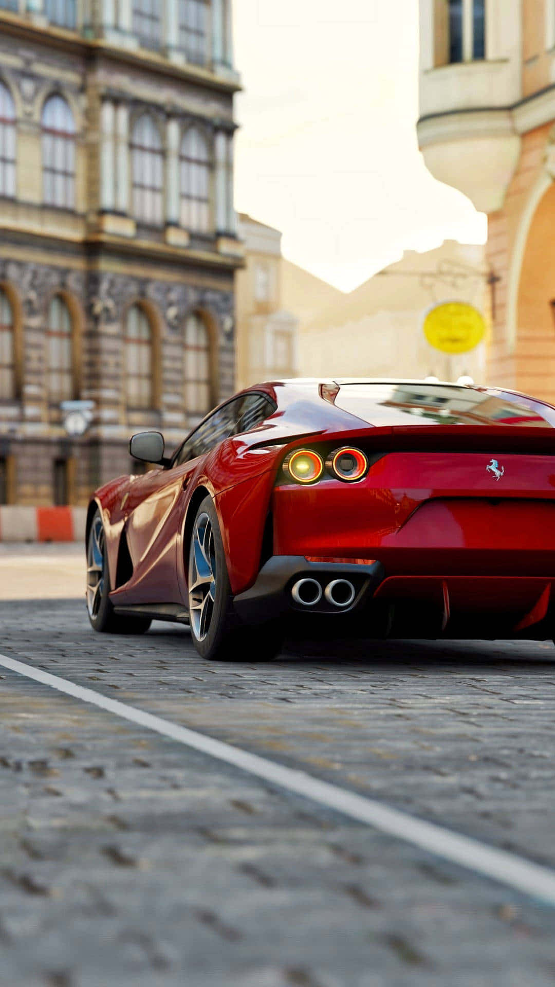 Ferrarif12tdi - Una Macchina Sportiva Rossa Su Una Strada Cittadina
