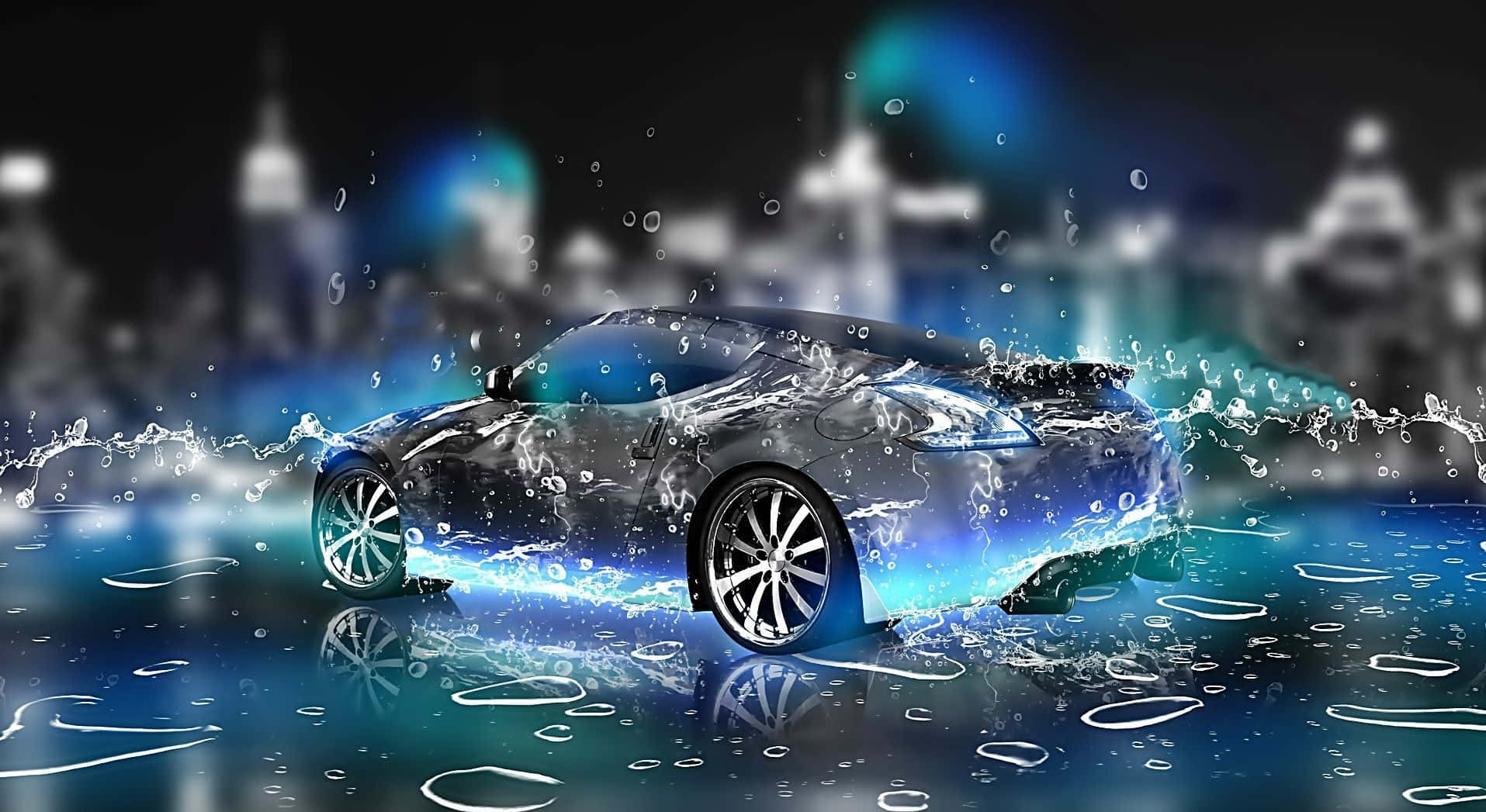 Einauto Ist Im Wasser Mit Blauen Lichtern.