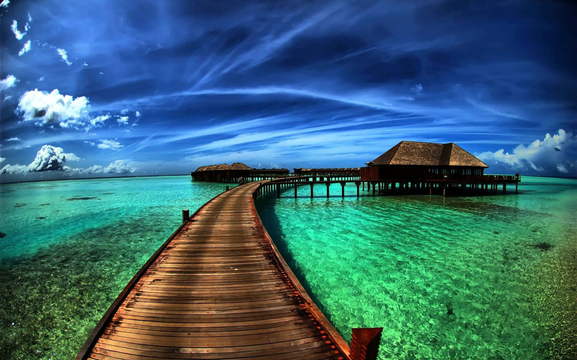 Bestecomputer-hintergrundbilder Von Ferienhäusern Auf Den Malediven.