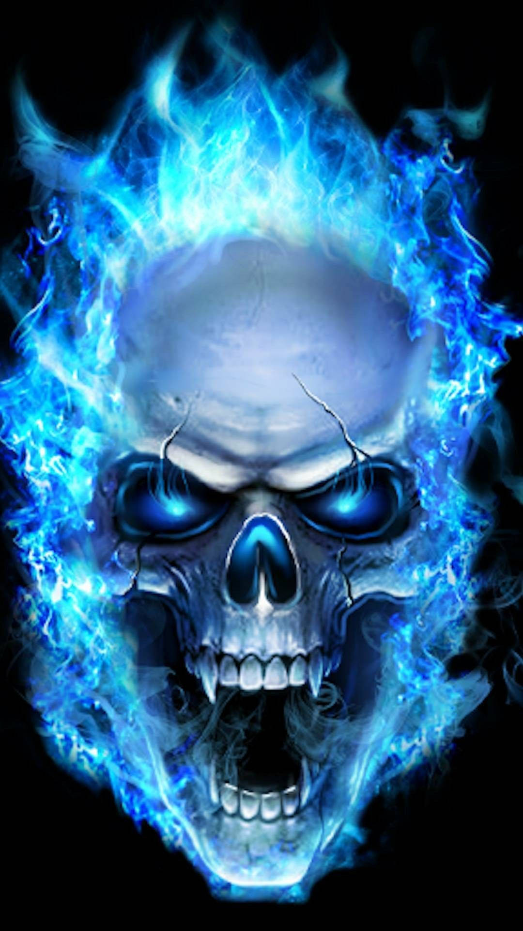 Best Cool Blue Fiery Skull Wallpaper