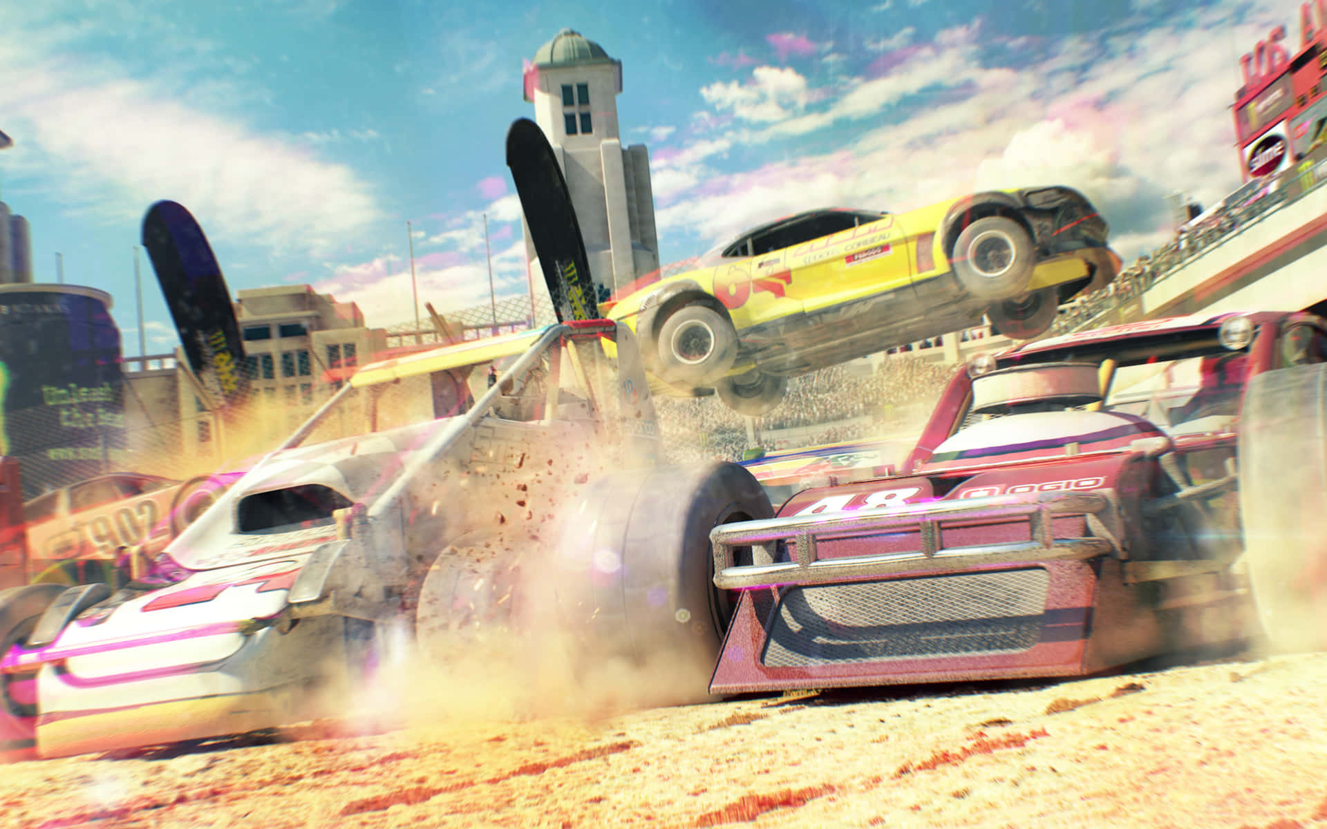 Bästabakgrundsbild Med Kollisioner Mellan Dirt Showdown-bilar.