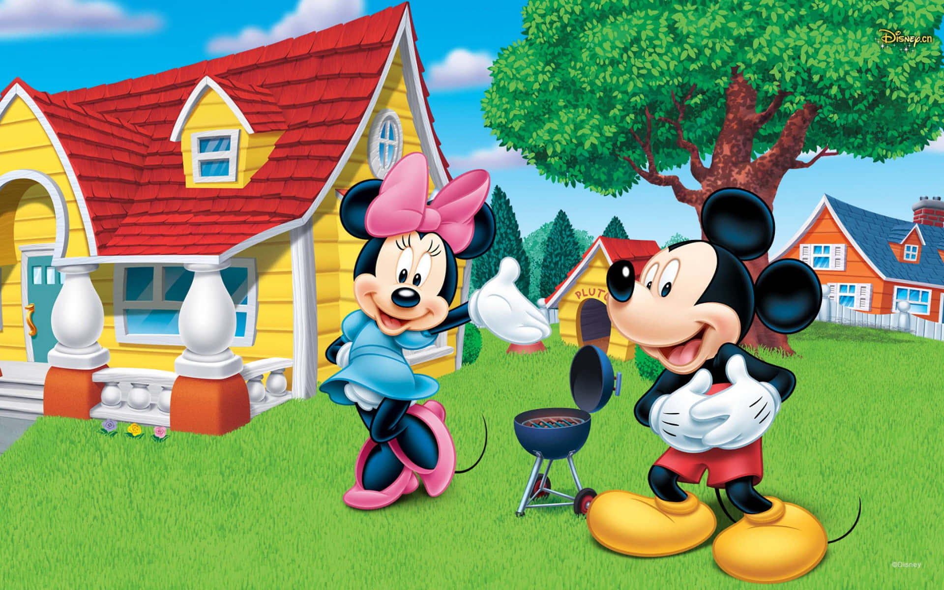Migliorsfondo Disney Con Topolino E Minnie Che Fanno Un Barbecue