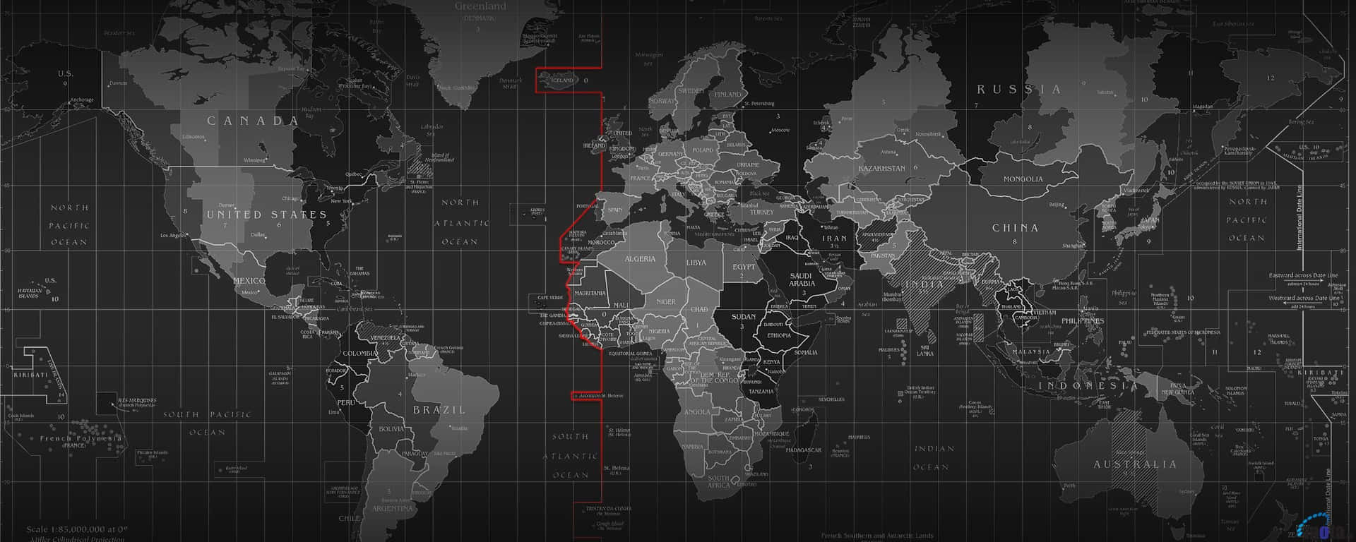 Bästadubbel-skärms Världskartan. Wallpaper