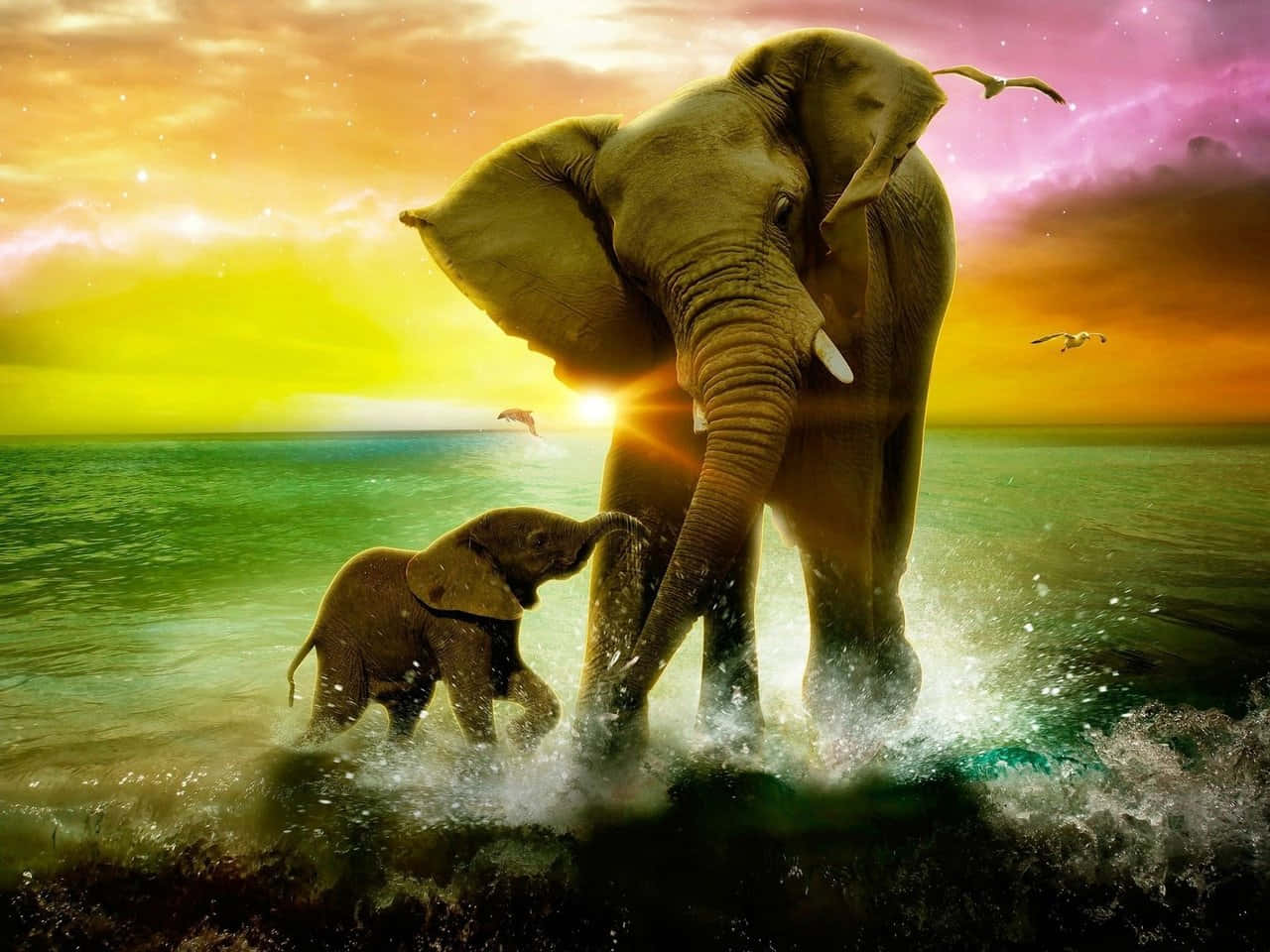 Best Elephant Background Mother Daughter Playing Background