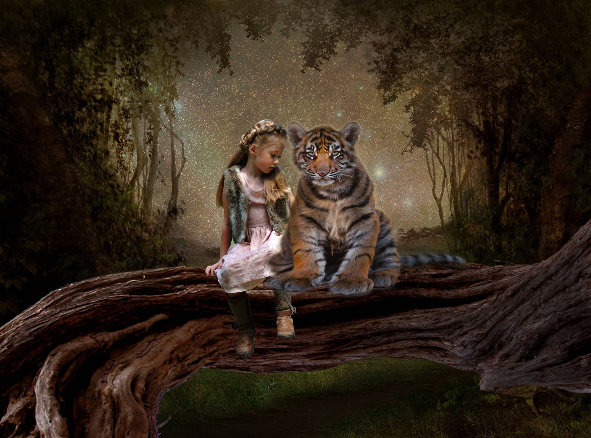Best Friends Forever Girl And Tiger Wallpaper