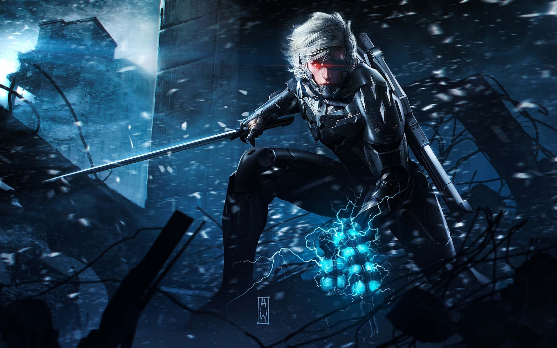 En Metal Gear Solid-karakter i et mørkt miljø Wallpaper