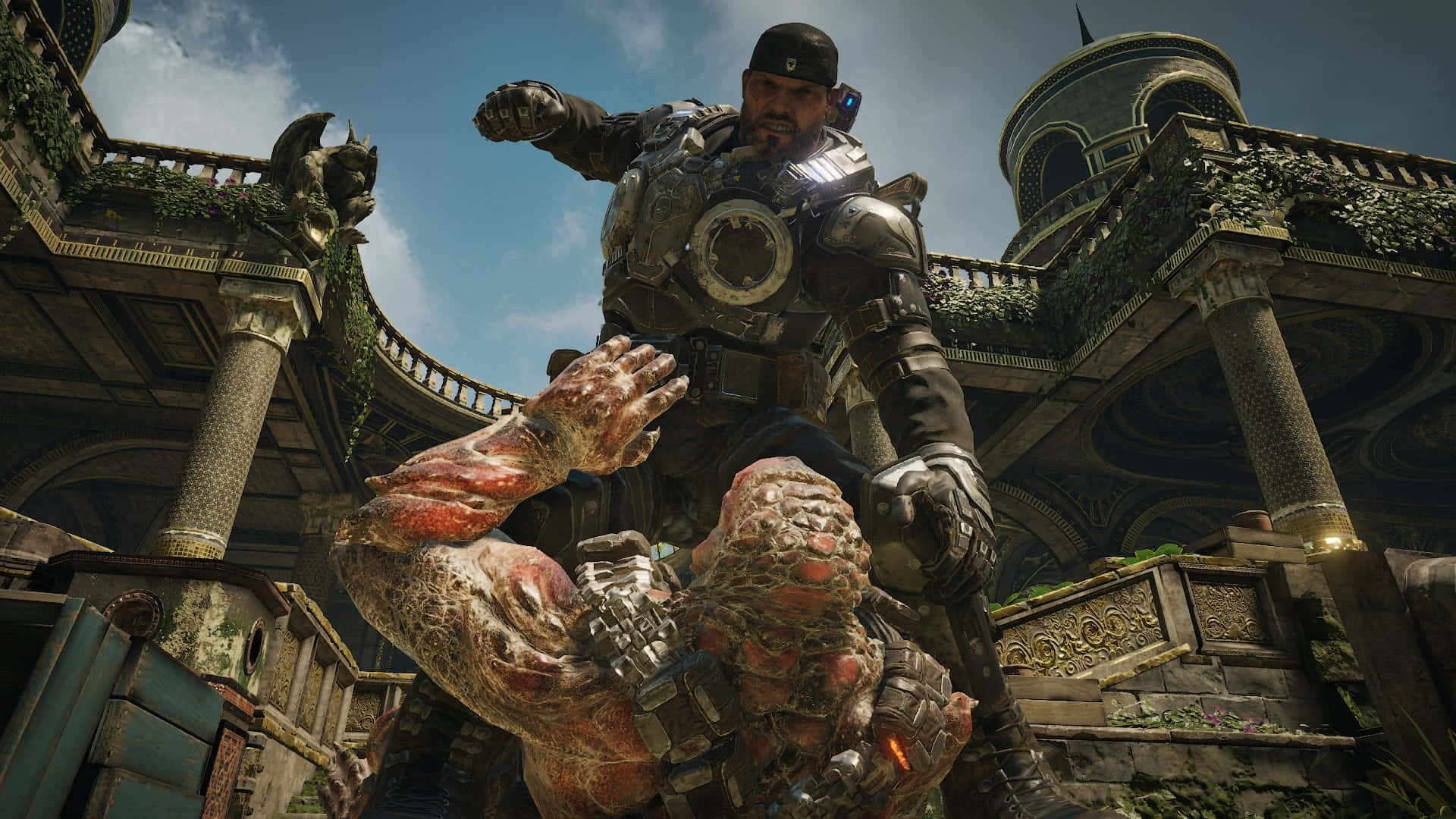 Image  Marcus Fenix unearths a COG emblem amidst destroyed surroundings in Best Gears of War 5