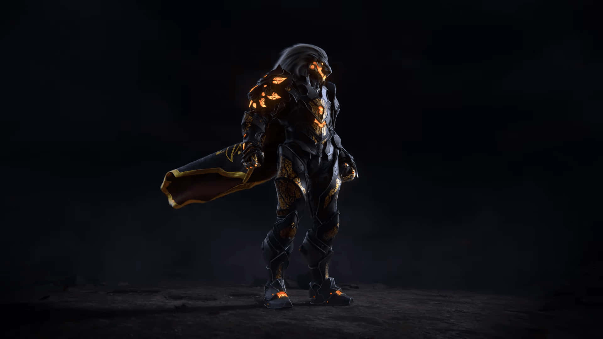 A Man In Armor Standing In The Dark