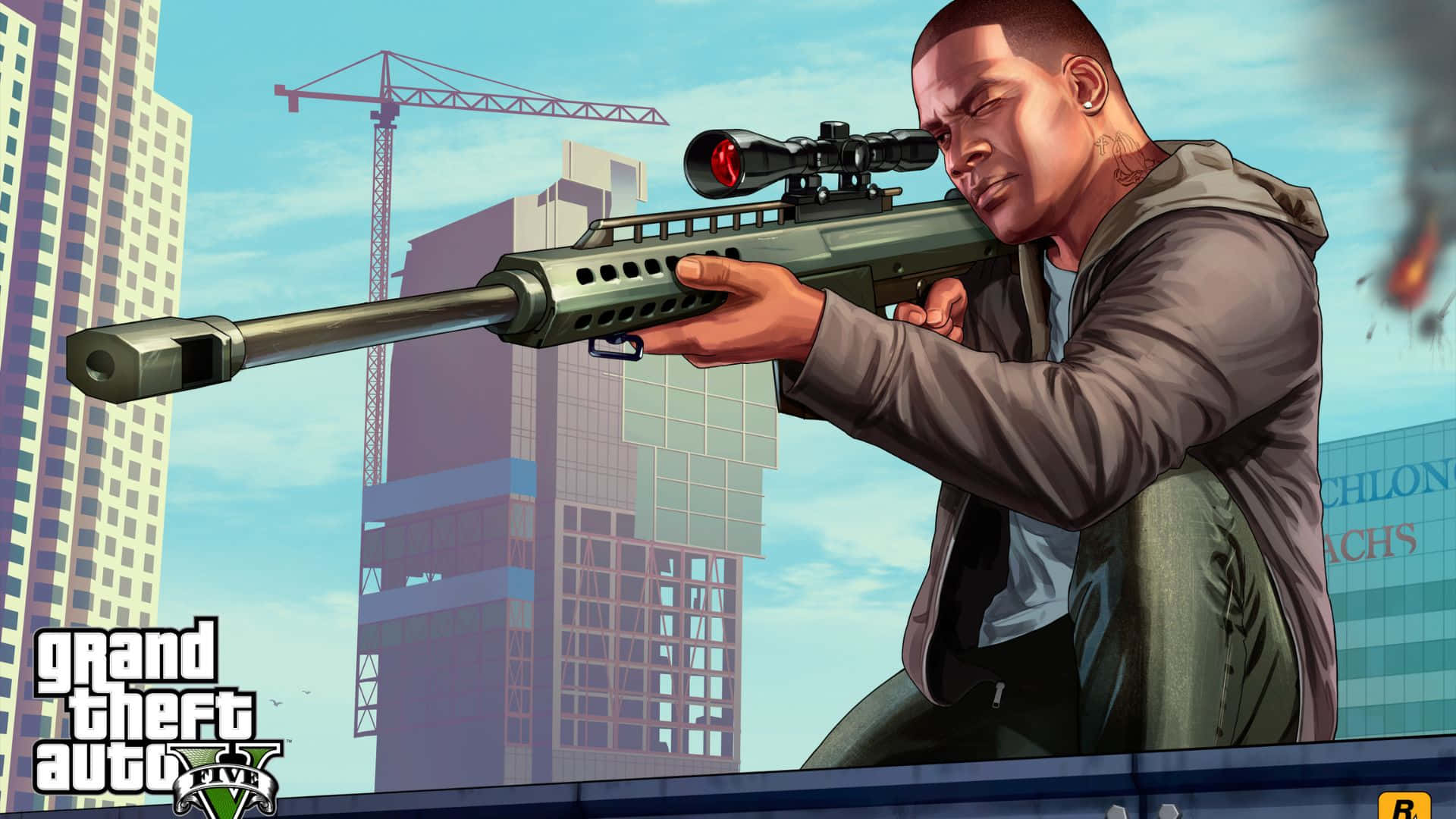 a man is holding a rifle in grand theft auto