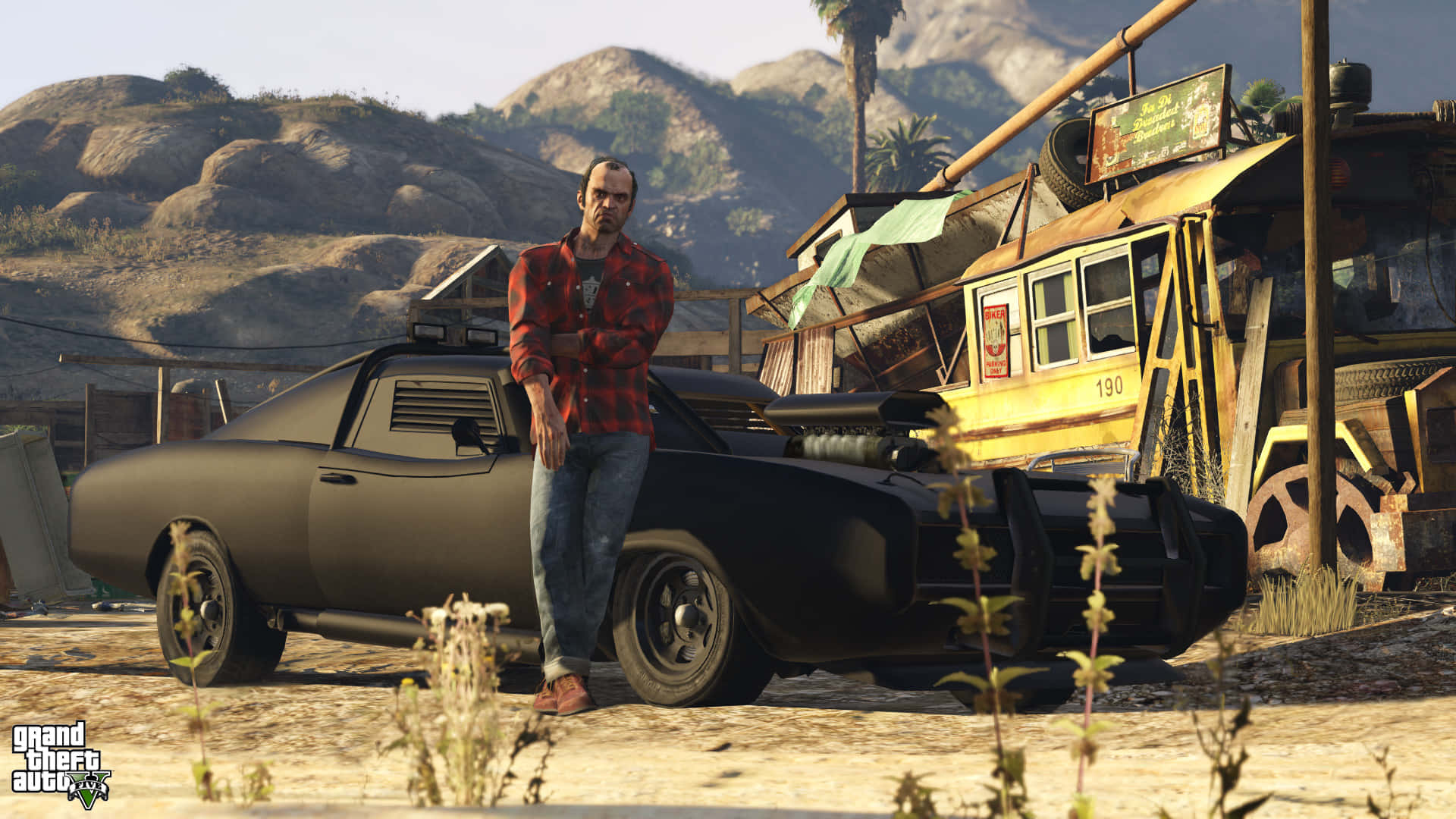 a man standing next to a car in grand theft auto