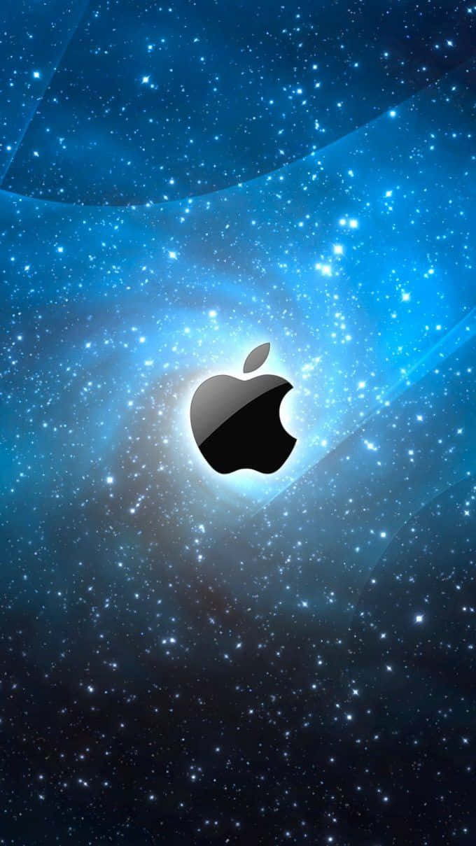 Apple Logo In Space With Blue Stars Wallpaper