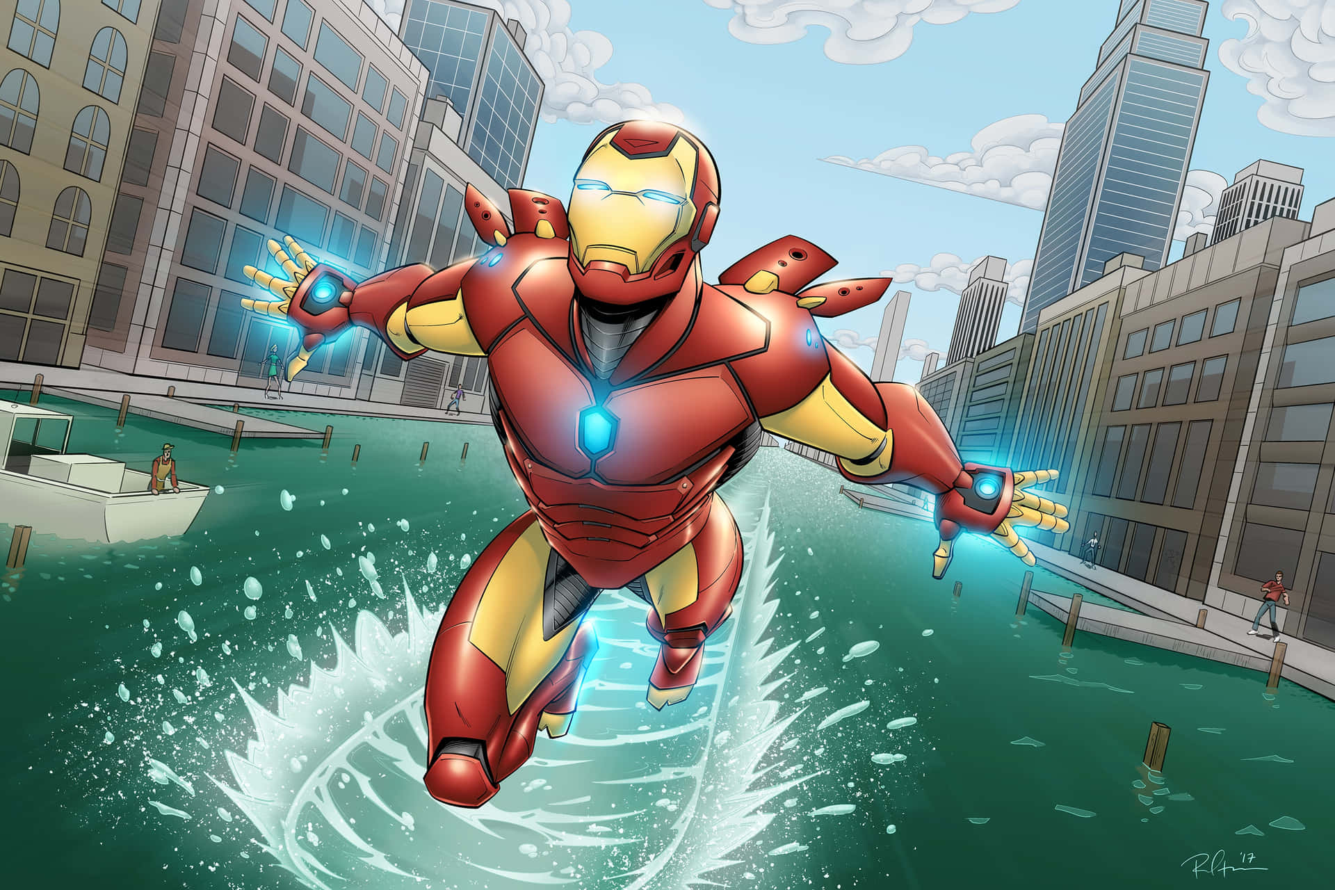 Tony Stark suits up as Iron Man.