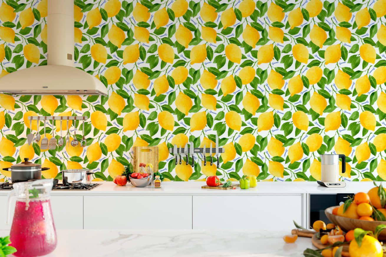 Citron Væg Bedste Køkken Baggrund: Prøv denne lyse citron væg som en lys baggrund til dit køkken!