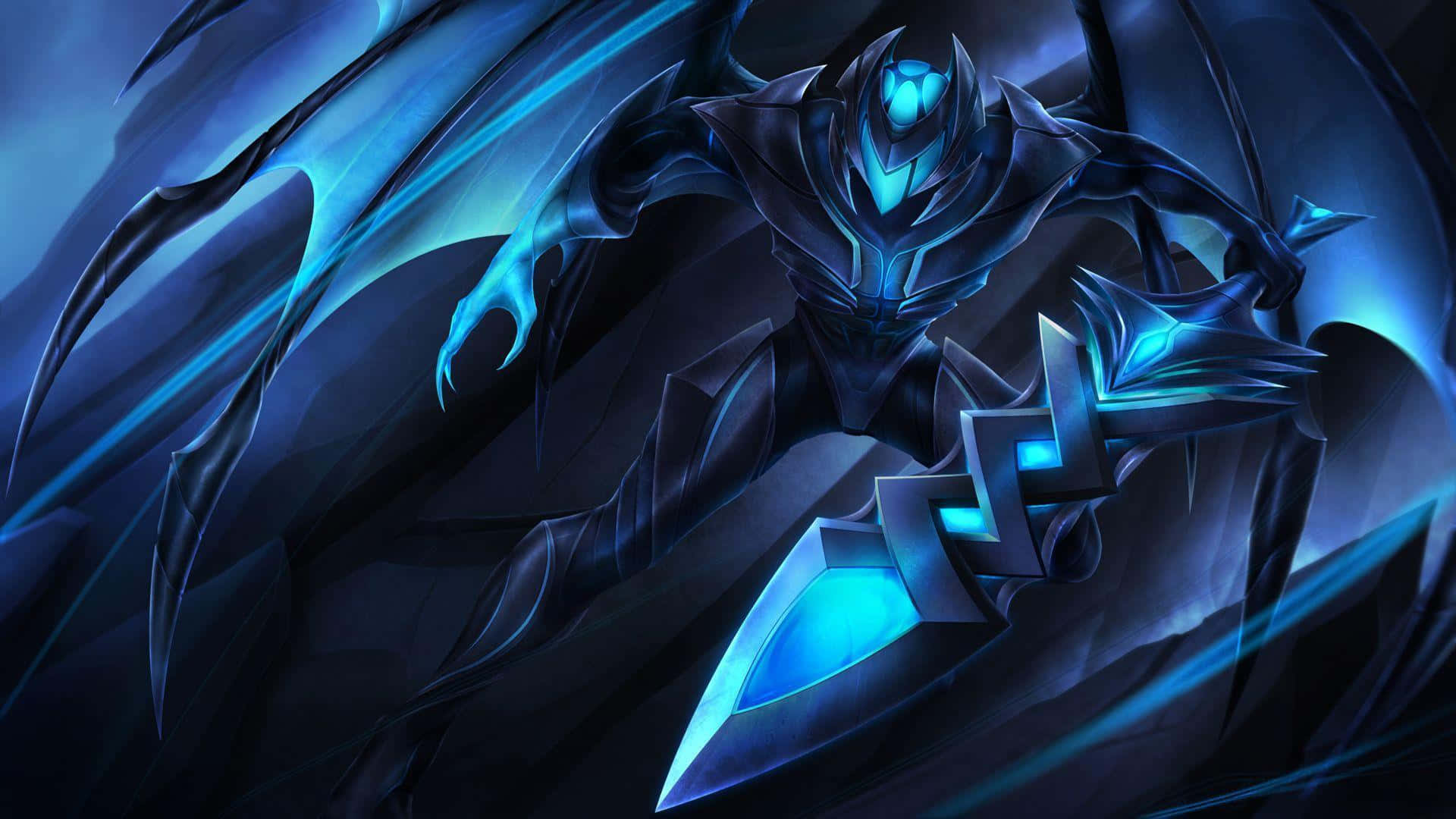 Undragón Azul Con Una Espada En La Oscuridad