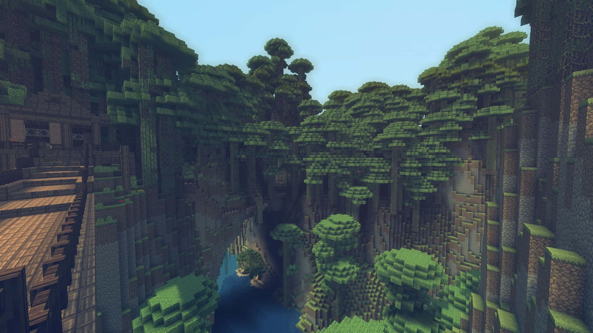 Minecraft - A Forest With A Bridge And Trees