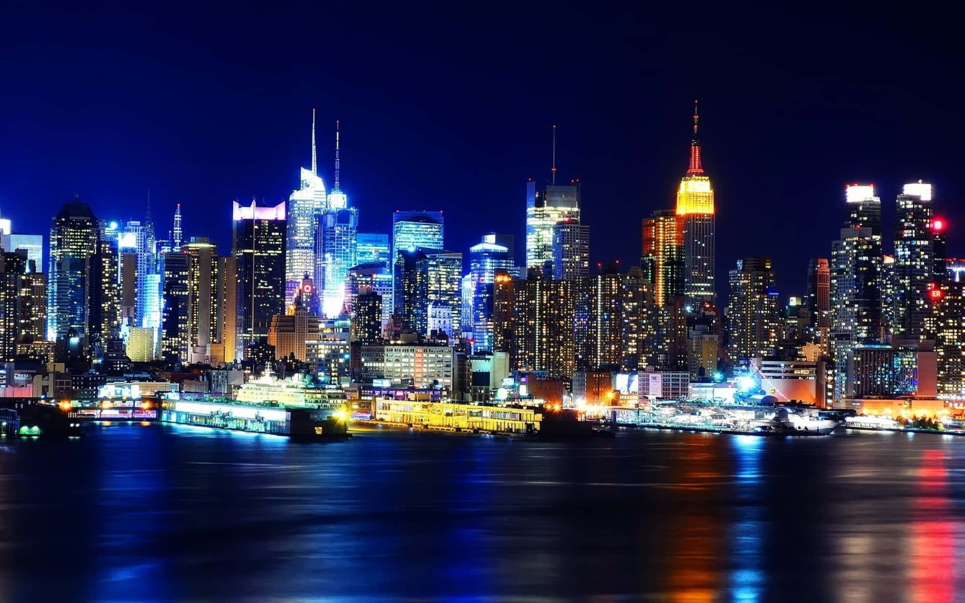 Stadtmit Hellen Lichtern Beste New York Hintergrund