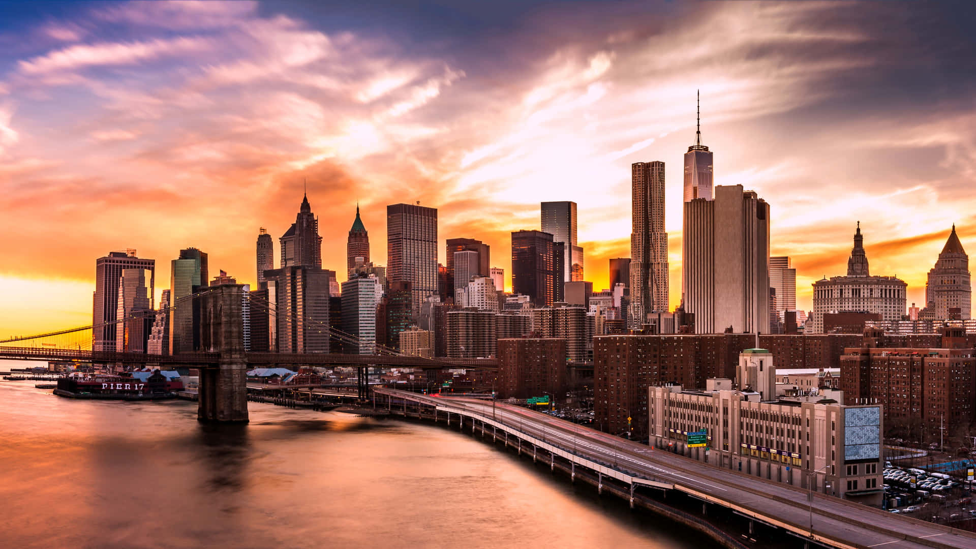 Sfondodel Ponte E Del Tramonto Sulla Città, La Migliore Scelta Per Il Tuo Dispositivo New York