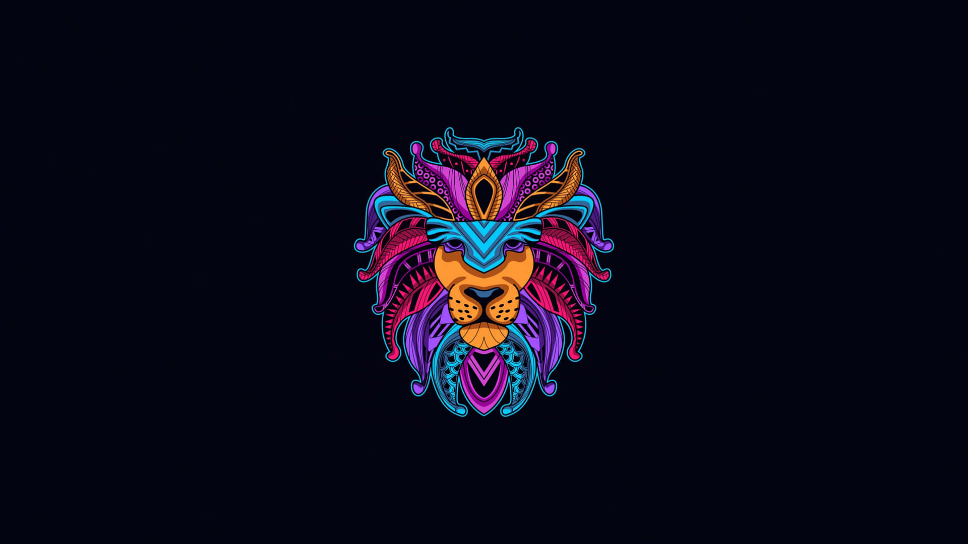 A Colorful Lion Head On A Black Background