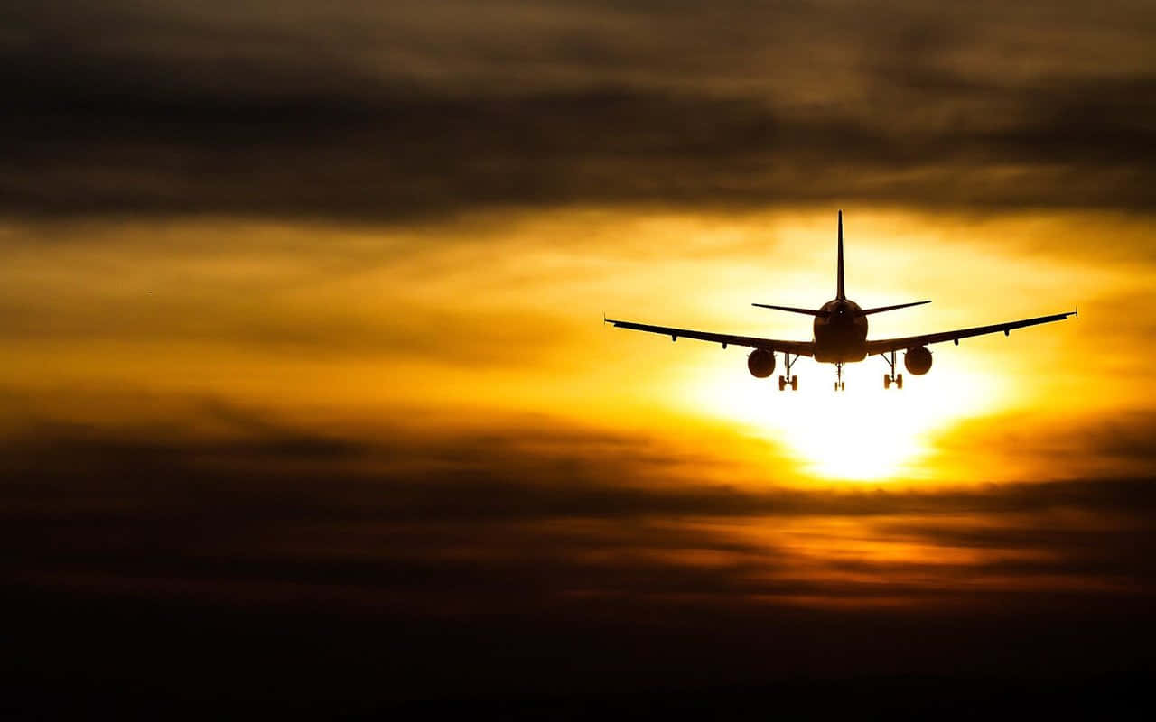 Best Plane Background Airplane Flying To A Sunset Background