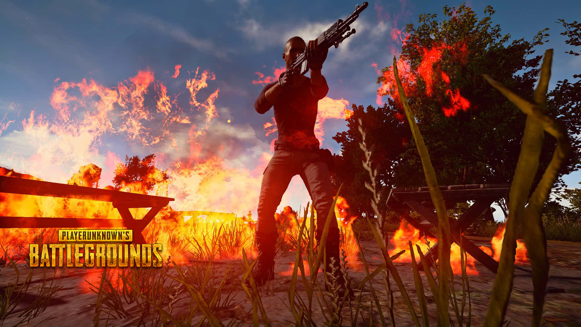 Pubg - A Man With A Gun In Front Of A Fire